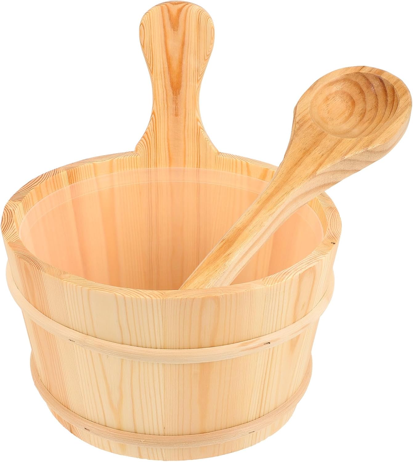 YARNOW Wooden Sauna Bucket Set with Plastic Liner and Wood Sauna Spoon for Home Spa and Steam Room Accessory for Relaxation and Sweat Therapy