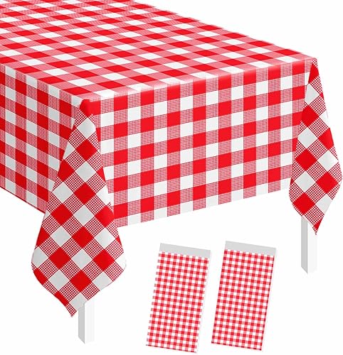 Miniatura 24 de SietDESEO Paquete de 2 manteles de plástico color rojo de 54 x 108 pulgadas, desechables de alta calidad para mesa rectangular, para bodas, baby