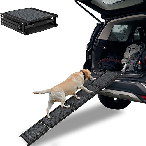 Aufun 157x44 cm Auto Hunderampe Klappbar,Hundetreppe Auto mit Rutschfester Teppichoberfläche,