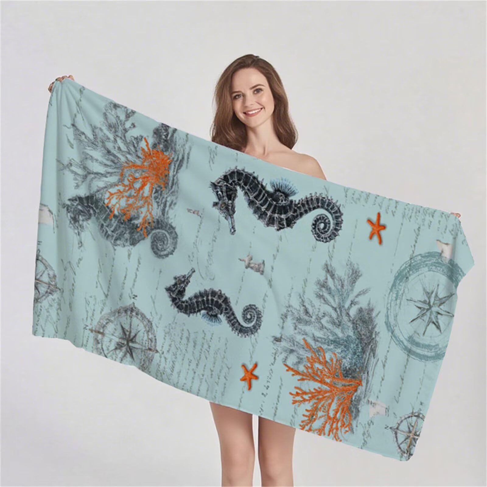 Telo Mare Microfibra 90x180 cm Telo Mare Grande, Asciugamano Palestra Assorbente Asciugatura Rapida, Asciugamano Mare Antisabbi, Compatto Stuoia Spiaggia per Piscina, Viaggio 2 Set- Corallo G1-824