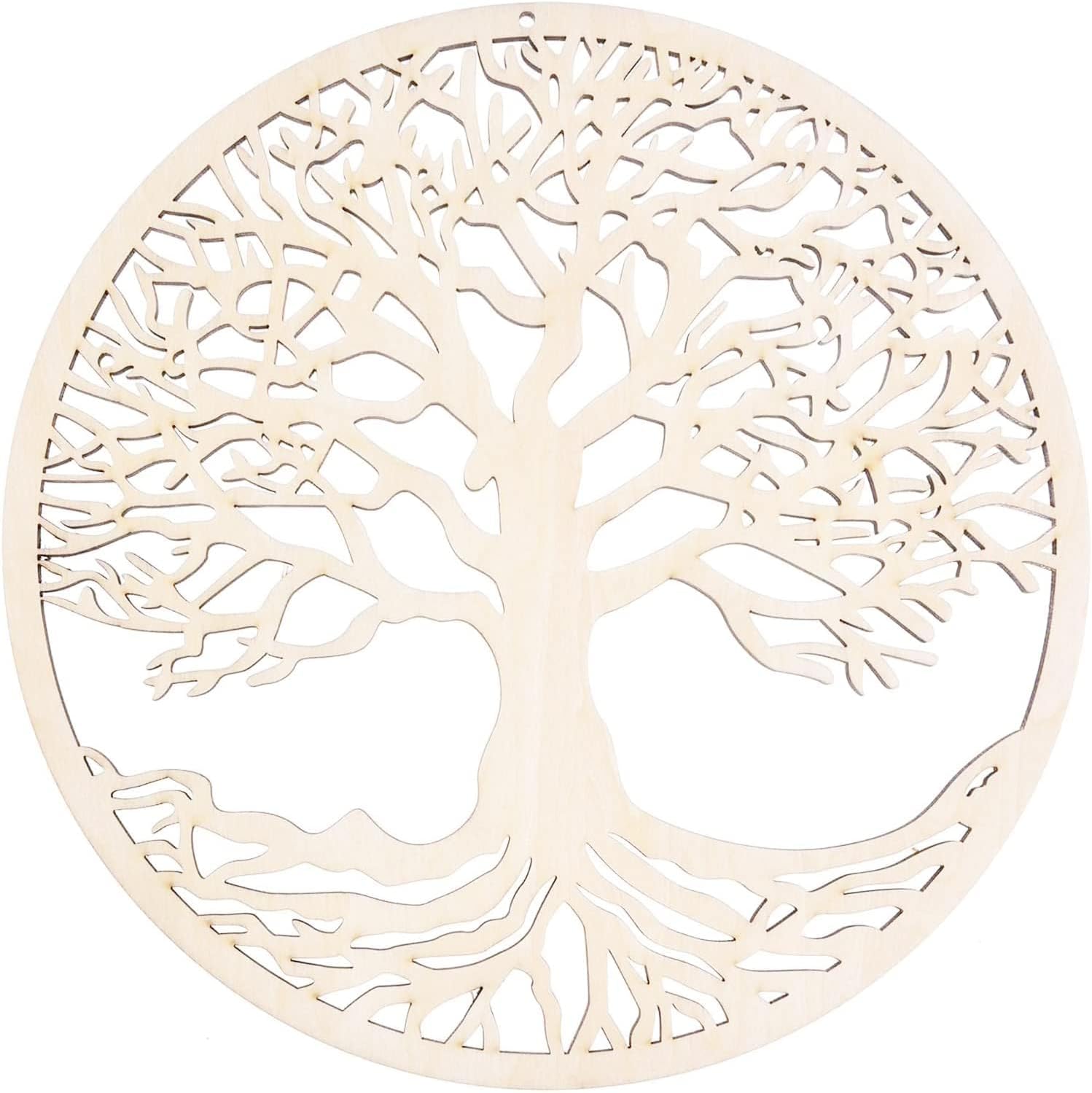TSKDKIT Wood Tree of Life Wall Decor - 28cm Round Wooden Wall Art - Cutout Hanging Decoration - Tree Wall Sculpture for Home Gift