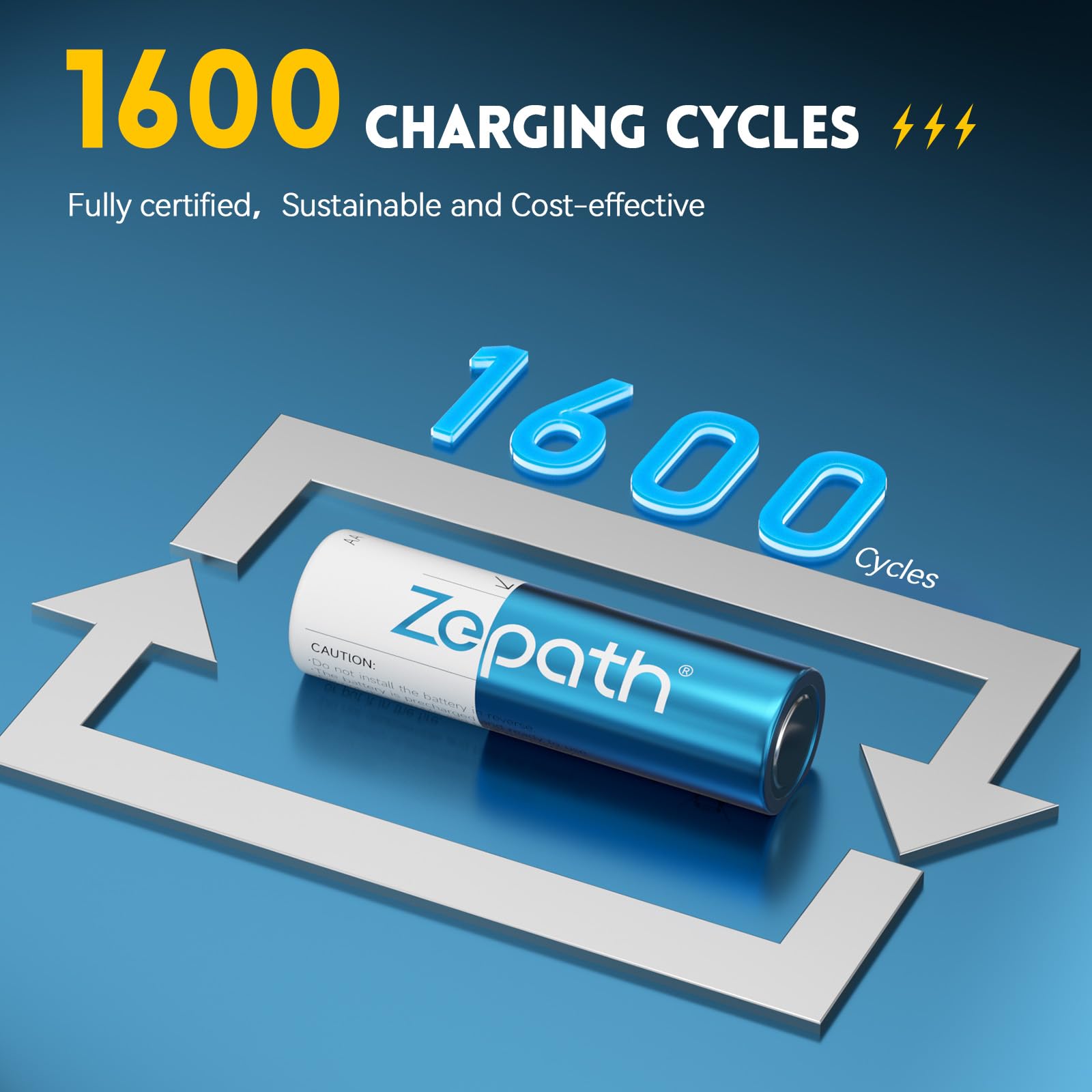 Zepath Rechargeable Battery AA Lithium 16 Pack with Charger, 3000mWh High Capacity Rechargeable Batteries 1.5V Constant Output Lithium AA Battery, Batteries Storage Fast Charging — view 5