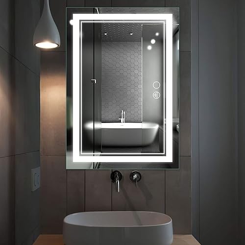 Miniatura 2 de NeuType Espejo LED de 40 x 32 pulgadas para baño, espejo de baño montado en la pared con luces, espejo de tocador de baño con botón táctil, espejo