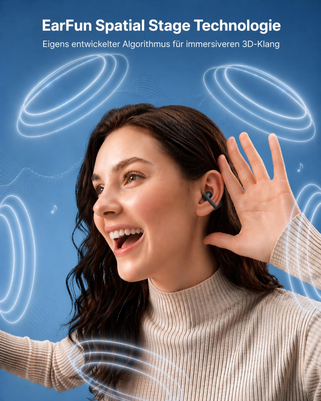 EarFun Clip 2 Open Ear Kopfhörer, Bluetooth Clip On Earbuds, 12 mm Titanium-Treiber, Hi-Res Audio, LDAC, 4 Mikrofone KI-Anrufe, 40 Std. Akku, IP55, Kabelloses Laden