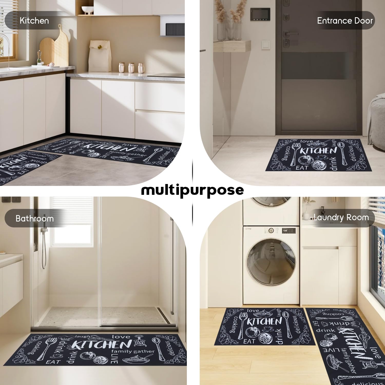 LHHMZ 2 Pezzi Tappeto Cucina Antiscivolo Lavabile, Tappeto da cucina, Set di tappetini da cucina per cucina, corridoio, sala da pranzo e ingresso, 43x75cm + 43x120cm