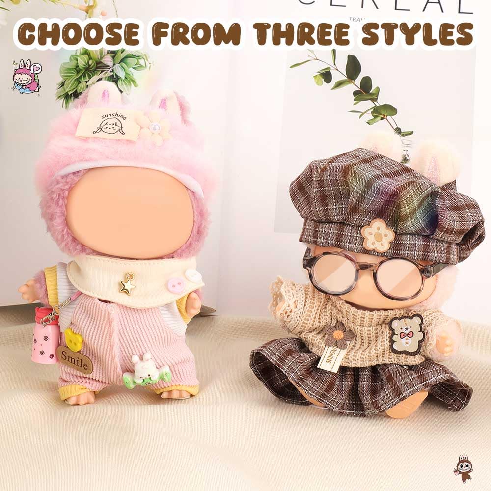 WALLFID Doll Clothes for Labubu 4-Piece Outfit Set for 17cm Dolls , Fashion Outfit with Hat,Top,Pants & Accessories - Image 2