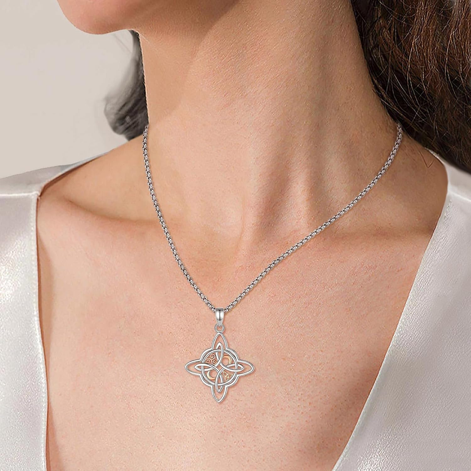 S925 Sterling Silver Witches Knot Santa Muerte Necklace for Women, Celtic Witch Knot Holy Death Patron Amulet Protection Pendant Witchy Skull Grim Reaper Religious Jewelry Gifts for Men Women - Image 4