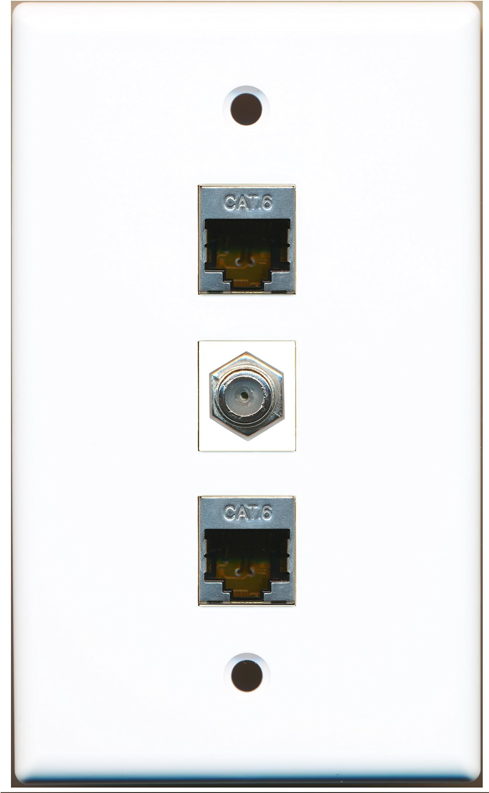 RiteAV - 1 Port Coax Cable TV- F-Type 2 Port Shielded Cat6 Ethernet Wall Plate