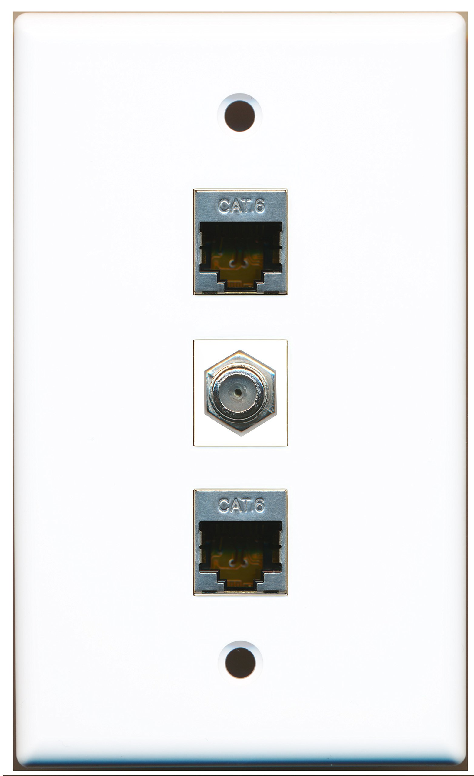 RiteAV - 1 Port Coax Cable TV- F-Type 2 Port Shielded Cat6 Ethernet Wall Plate