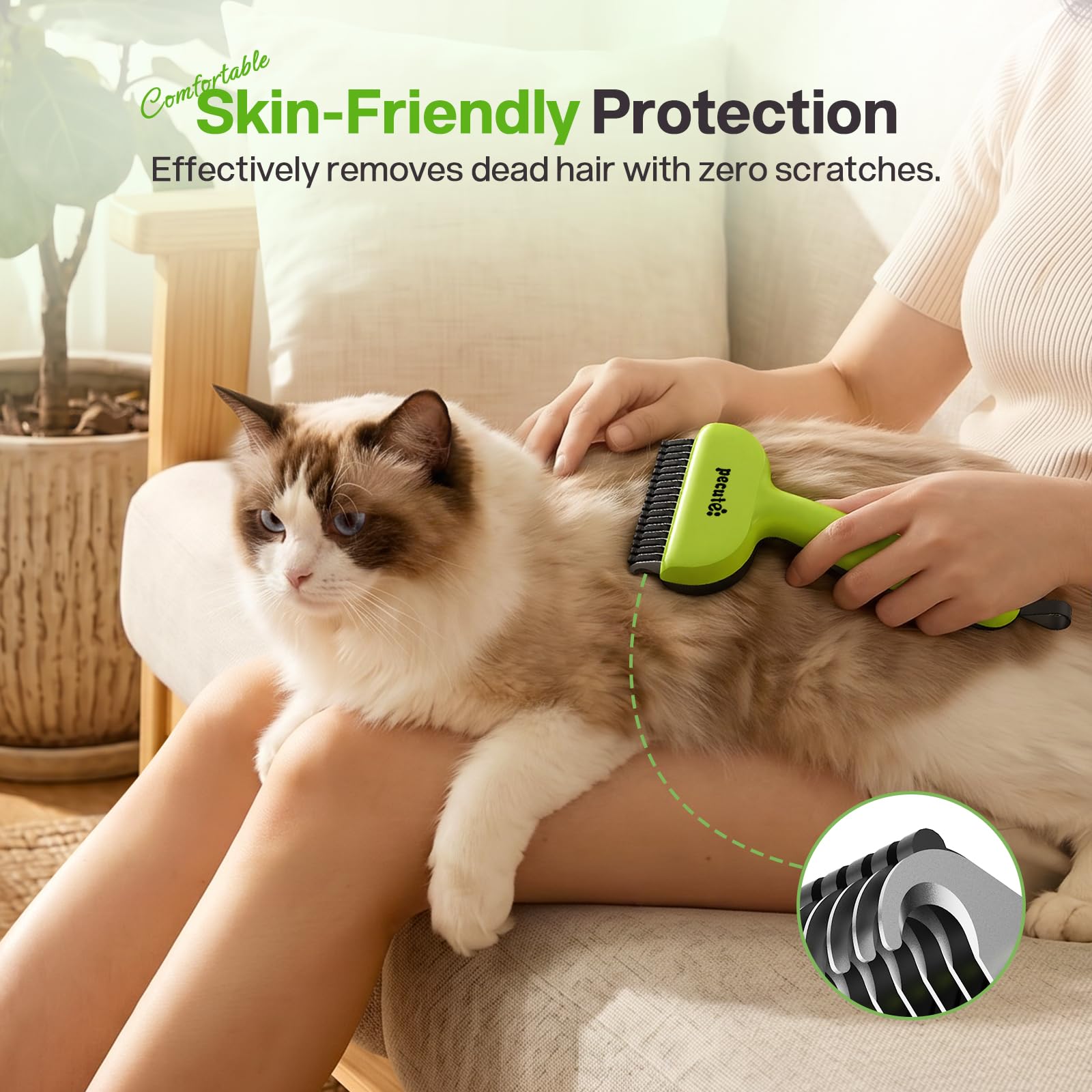 pecute Spazzola per Cani Gatti Pelo Lungo, Pettine Professionale con Pettine in Acciaio Inossidabile, Togliere Pelo Morto e Nodi, Sottopelo Cardatore per Cane Pelo Lungo Gatti(Verde)
