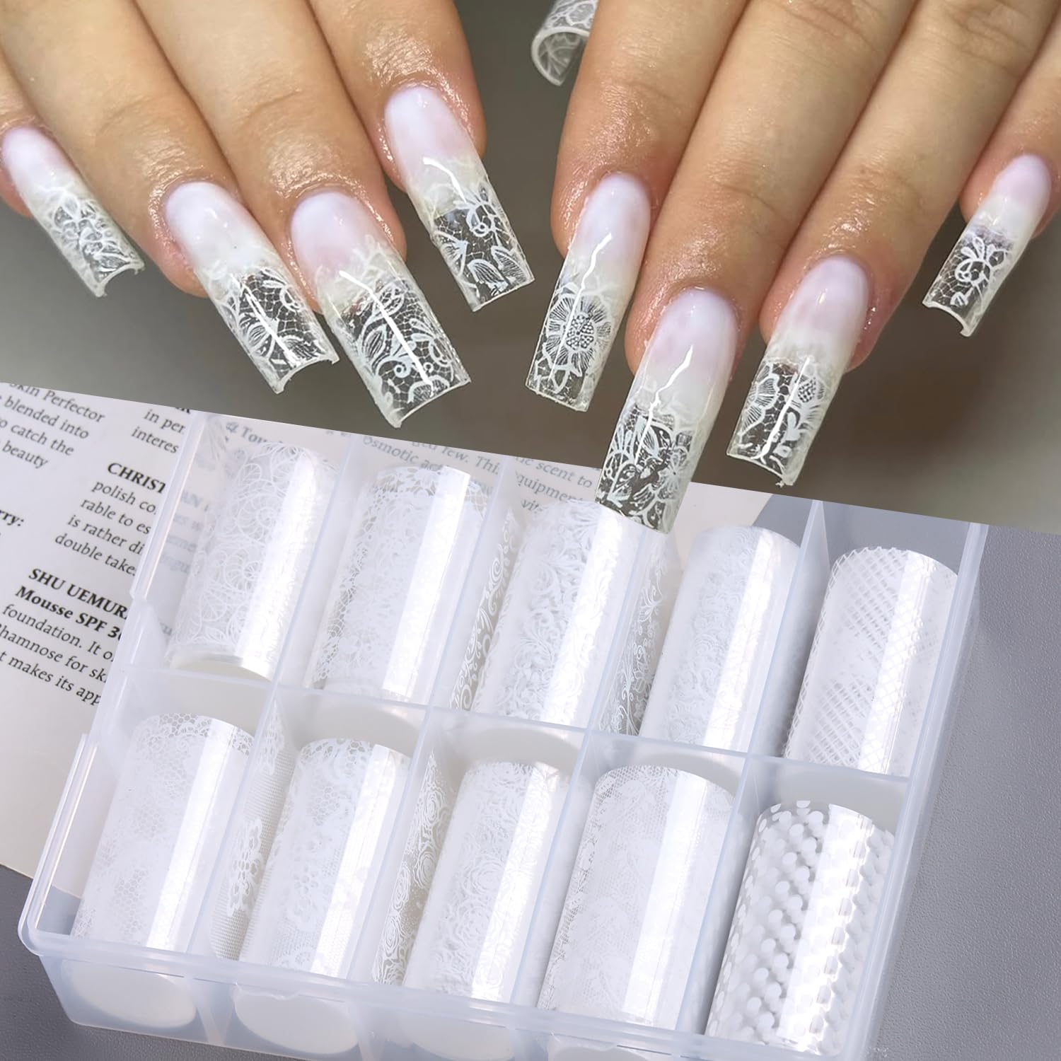 Lace Nail Foil Stickers - Black & White Designs -26 Lace Nail Foil Stickers - Black & White Designs -26