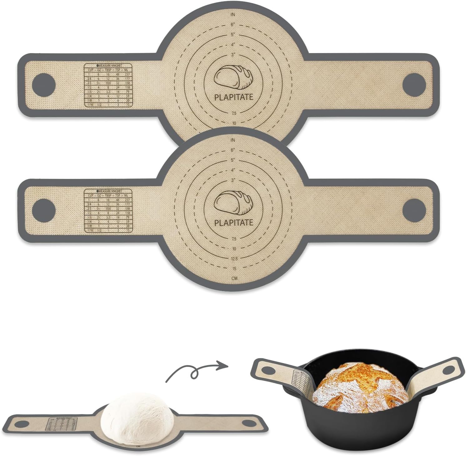 Silicone Bread Sling for Dutch Oven, 2 PCS Non-Stick & Easy Clean Reusable Silicone Bread Baking Mat, Sourdough Bread Baking Supplies, With Long Handles Baking Sheet Liner to Transfer Dough