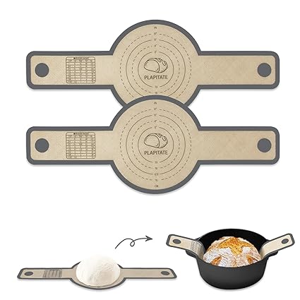 PLAPITATE Silicone Bread Sling for Dutch Oven, 2 PCS Non-Stick & Easy Clean Reusable Silicone Bread Baking Mat, Sourdough Bread Baking Supplies, With Long Handles Baking Sheet Liner to Transfer Dough
