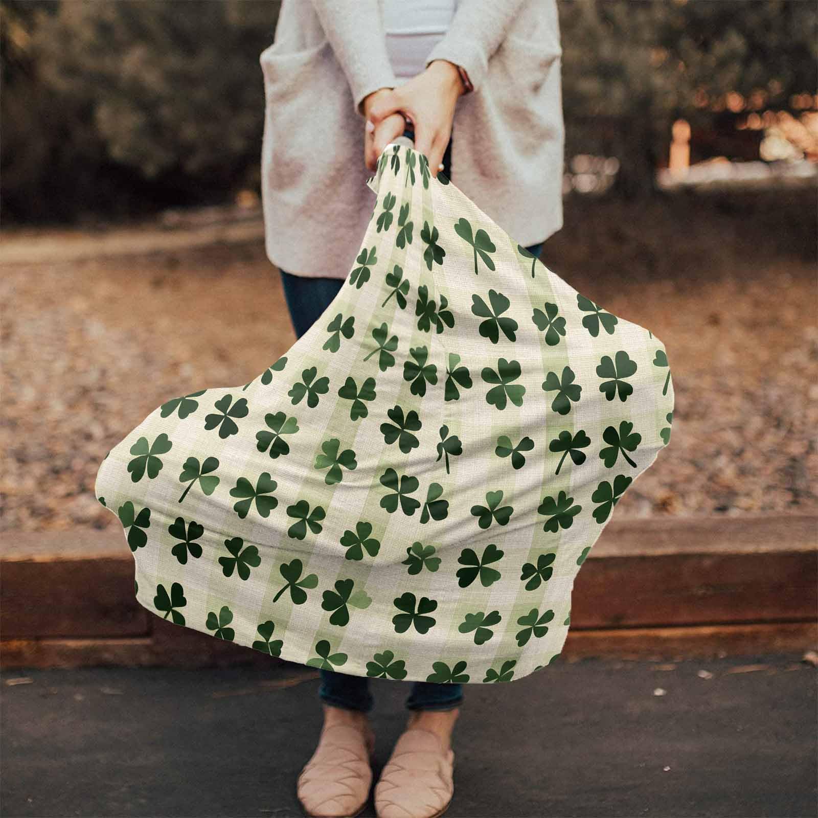 Nursing Cover for Breastfeeding Scarf, St. Patrick's Day Plaid Shamrocks Beige Baby Car Covers Super Soft Multi Use for Canopy Shopping Cart Cover Blanket Stroller Cover