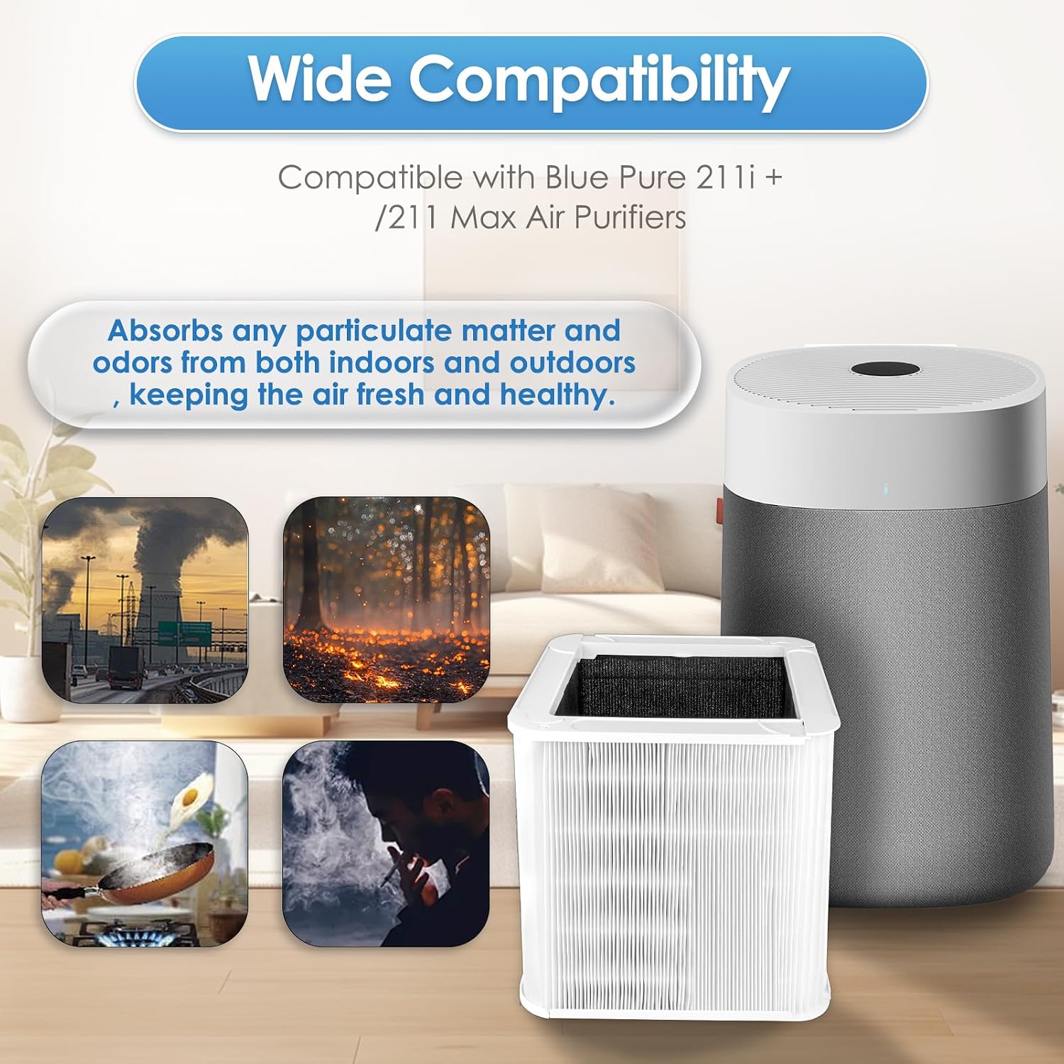 2 Pack 211+ Replacement Filters Compatible with Blue Pure 211+ Air Purifier, H13 True HEPA Filter, Activated Carbon Filters for Blue Pure 211 Air Purifier