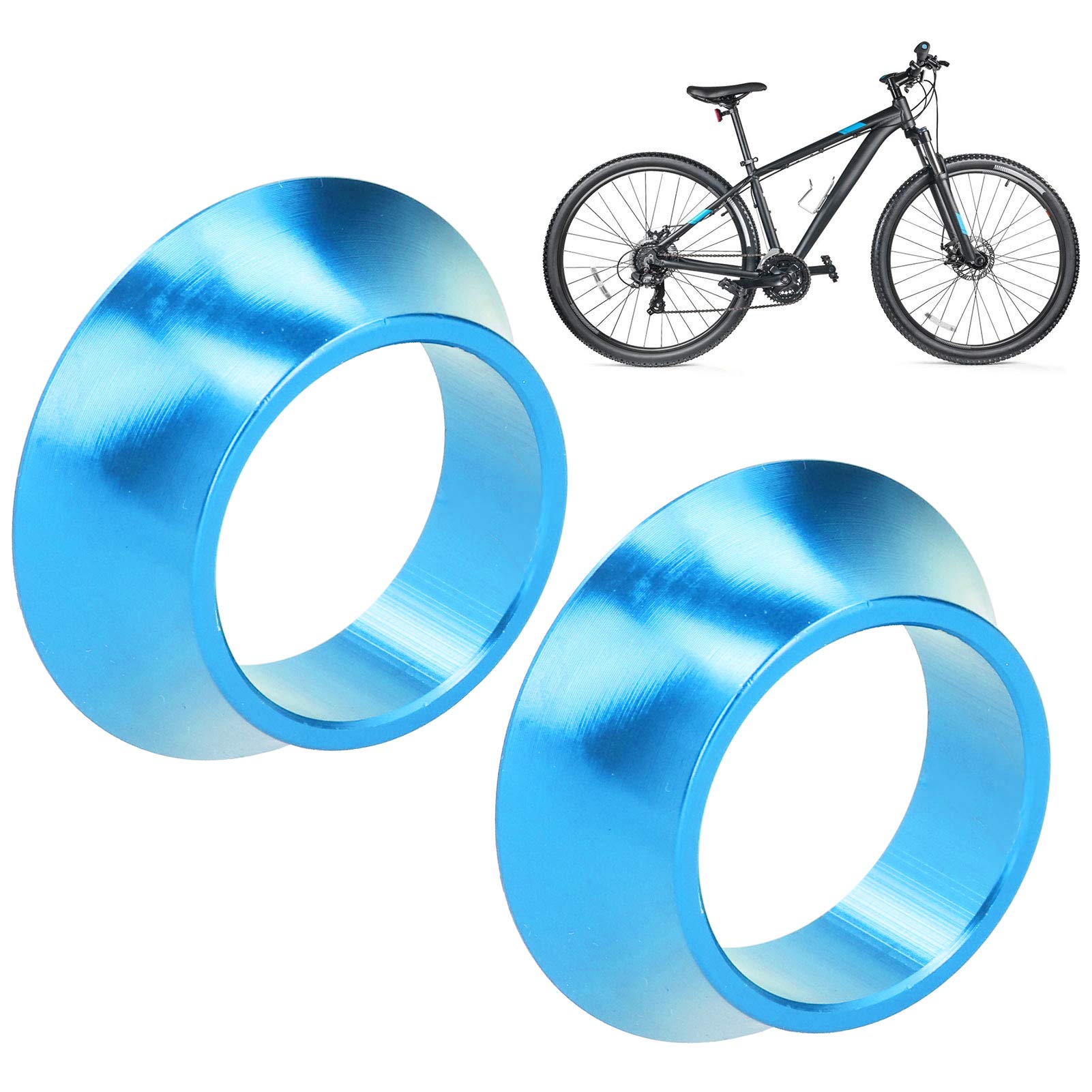 2Pcs Headsets Taper Washer CNC Aluminium Alloy Taper Washer Front Fork Conical Stem Spacers for Road Mountain Bike(Blue)