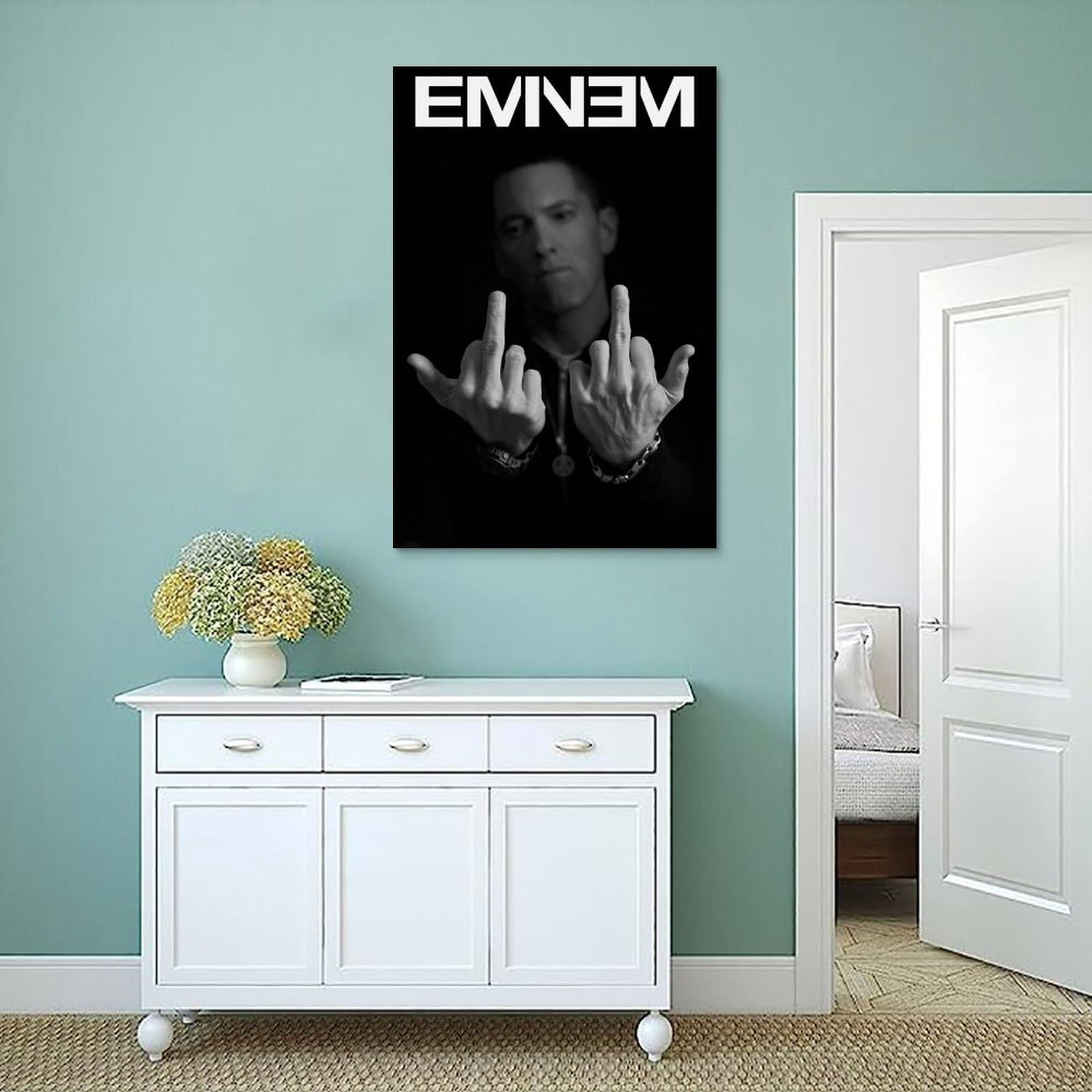 Qunchaos Eminem, vingers, papier, veelkleurige poster, muziekposters voor de kamer, esthetische canvas muurkunst slaapkamer decor 30 x 45 cm