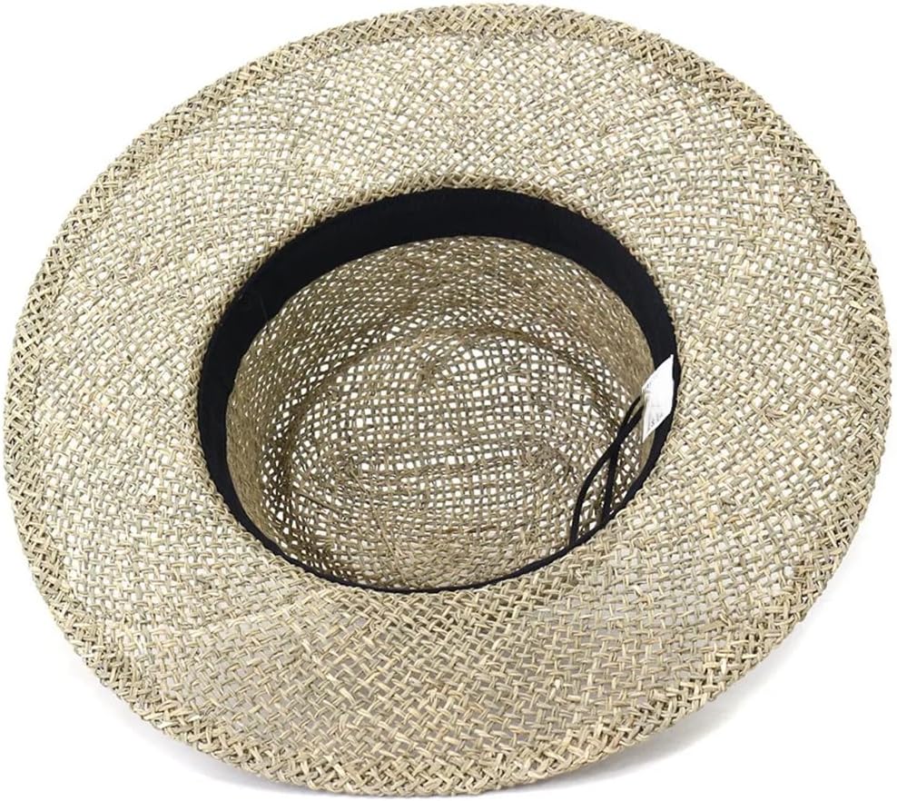 Women Solid Handwork Straw Hat Wide Brim Flat Top Vintage Outdoor Straw Casual Sun Hats