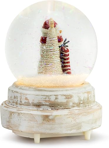 Miniatura 3 de DEMDACO Muñeco de nieve Whitewash LED 6 x 4.25 resina musical bola de nieve reproduce música navideña surtida
