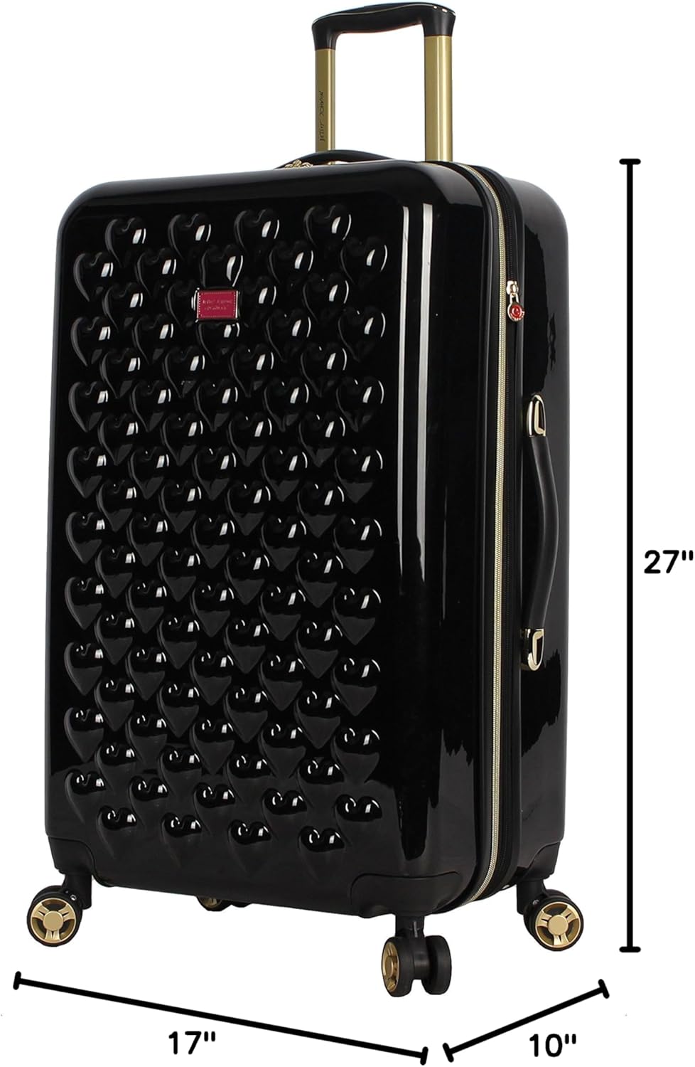 Betsey Johnson 26 Inch Checked Luggage Collection - Expandable Scratch Resistant (ABS + PC) Hardside Suitcase - Designer Lightweight Bag with 8-Rolling Spinner Wheels (Heart to Heart Black) - Image 8