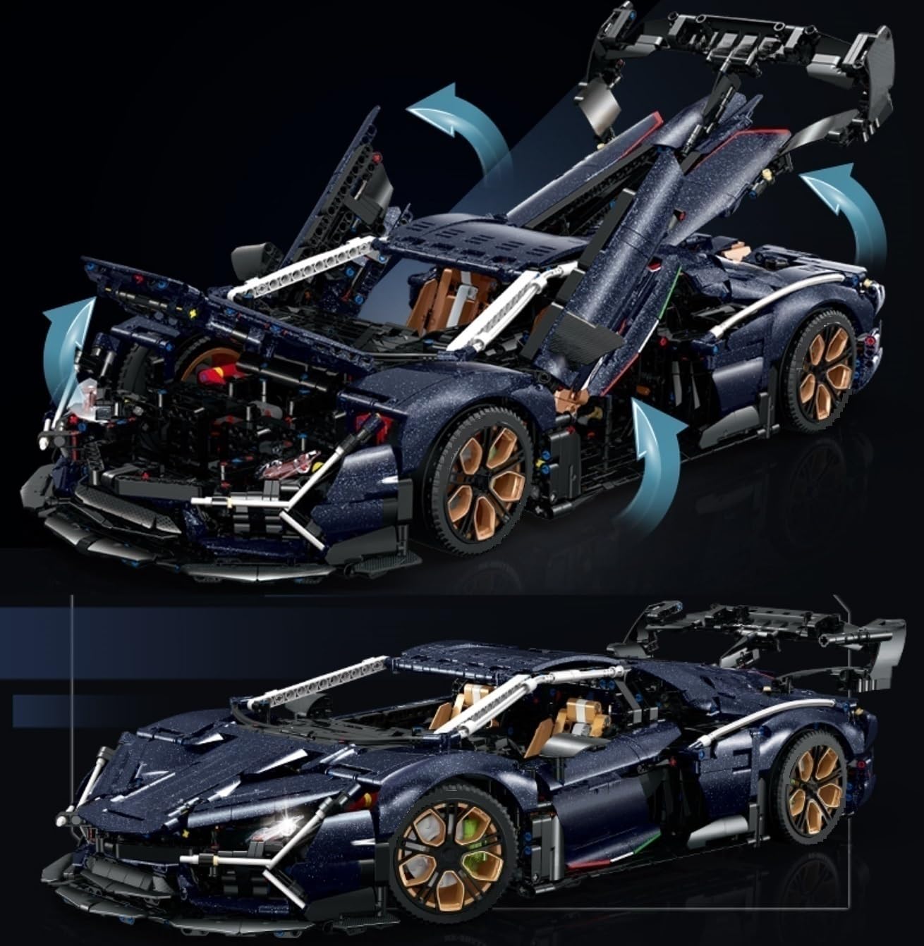 Technik Auto für Lambo Aventador SVJ, Mit Motoren Set und Licht, 1:8 Groß Auto Modellbausatz, 3851 Teile MOC Klemmbausteine Rennauto Set, Automodell Sammlerstück für Autofans, Keine Originalverpackung