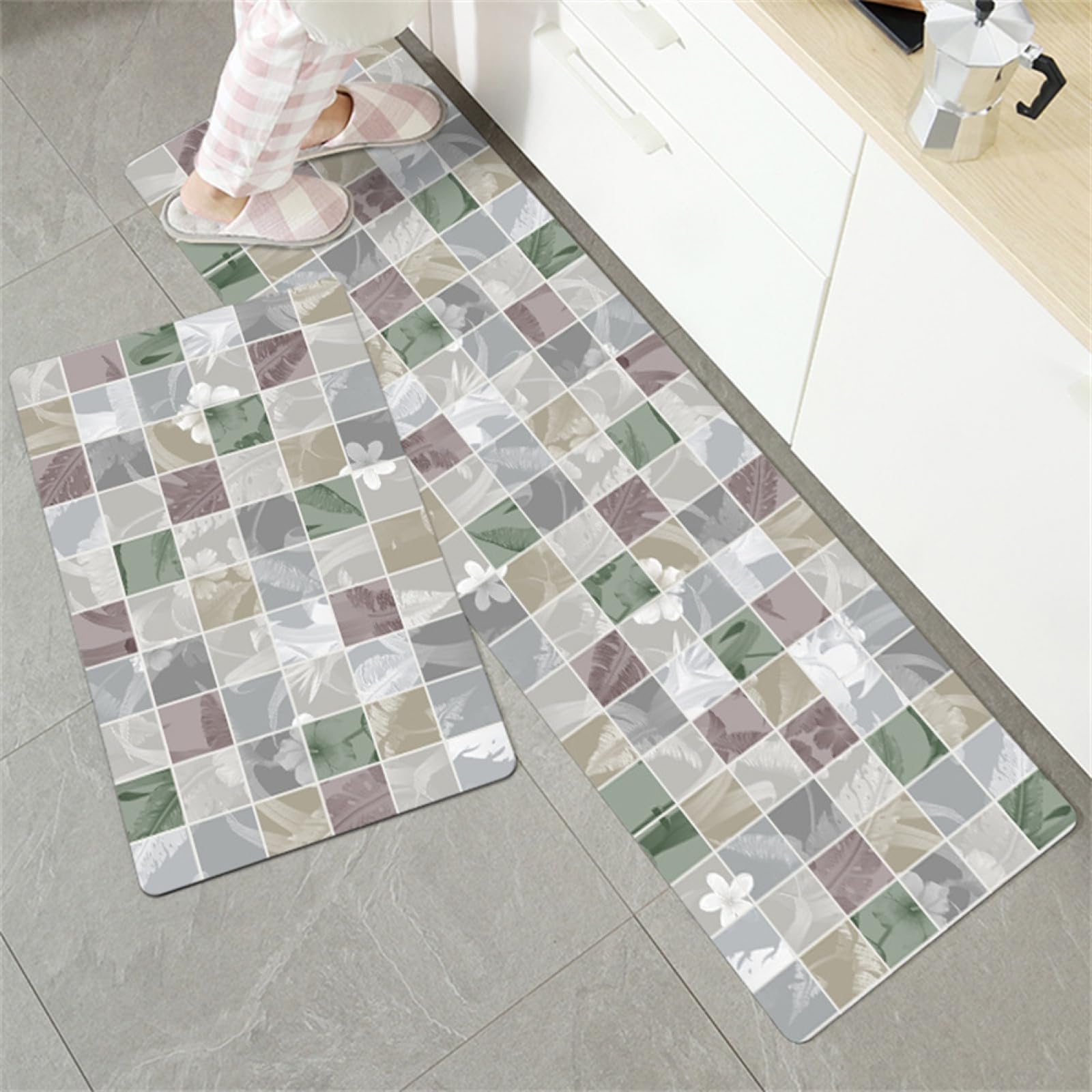 Tapis de cuisine antidérapant lot de 2 lavables 45x70 45x120cm design Square
