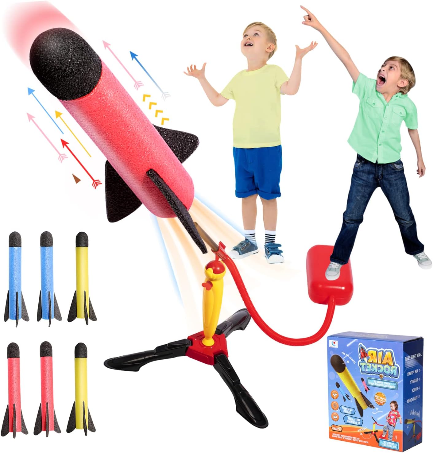 VykorToy Rocket Launcher for Kids， Fun Outdoor Garden Games for Children with Toy Air Rocket Launcher and 6 Foam Rockets，Gift for Boys Girl Toys Age 3 4 5 6 7 8 9+ Child Birthday Gift