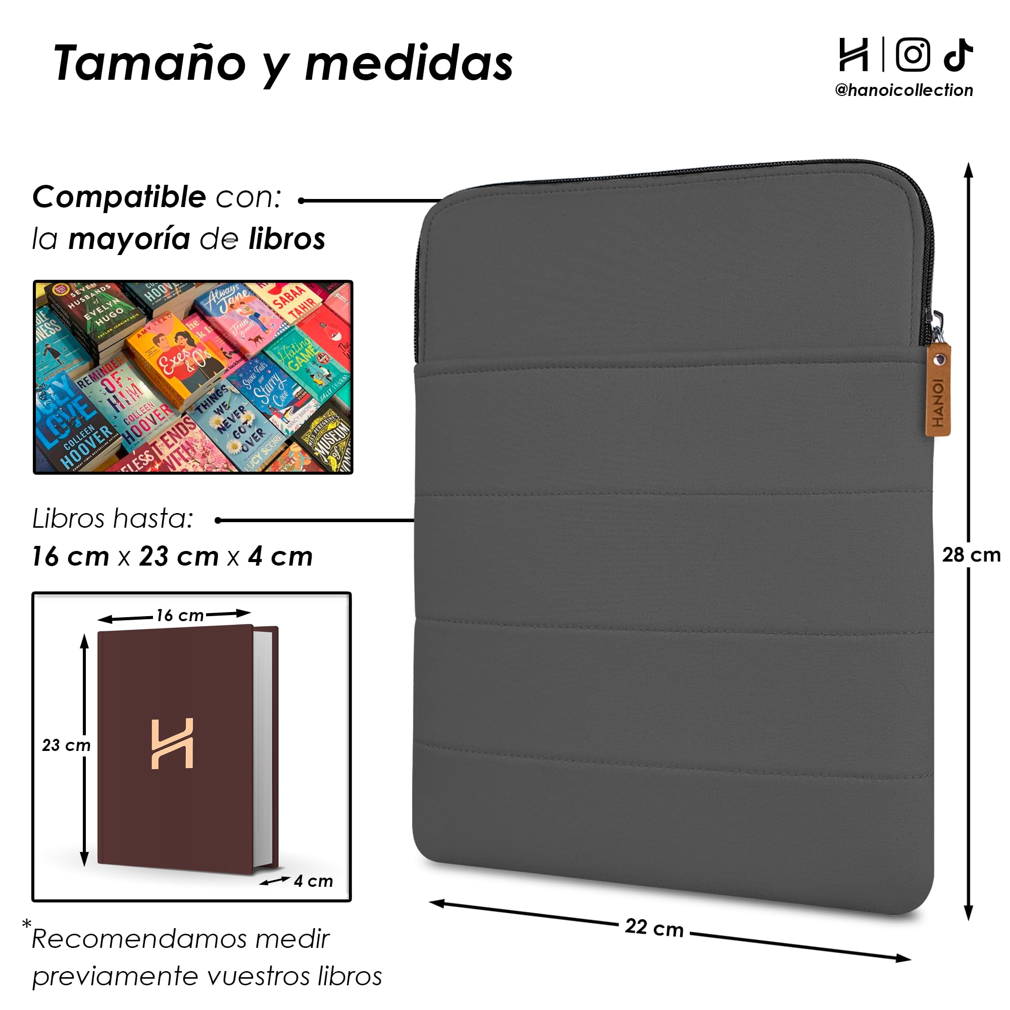 Detroit Funda para libros con cremallera, protector de libros, funda para libros de tapa blanda, funda acolchada para libros de tapa dura, estantería grande con cremallera, protector