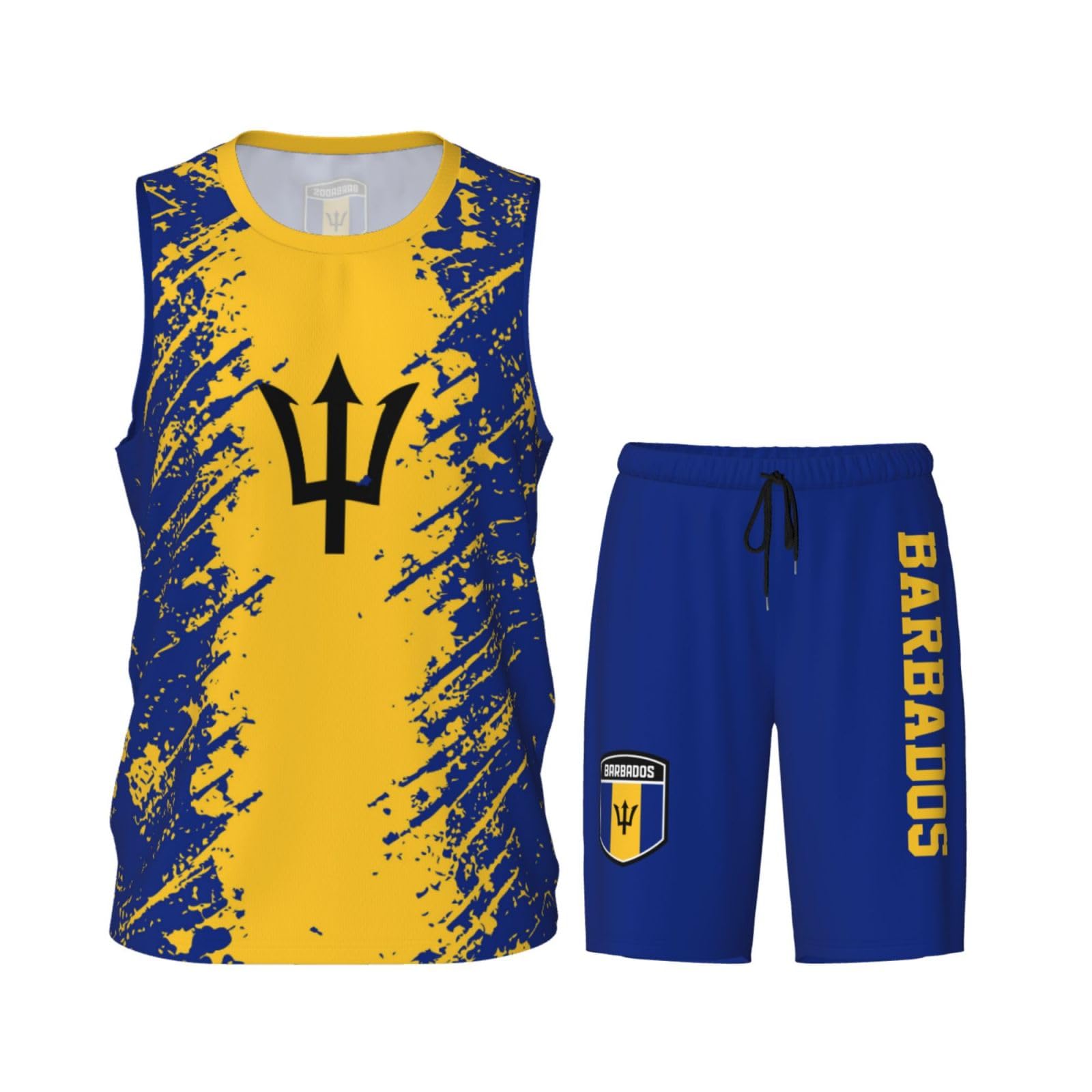 Barbados Flag Grain (1) Basketball Jersey Uniform Suit for Men Adults Training Athletic Set