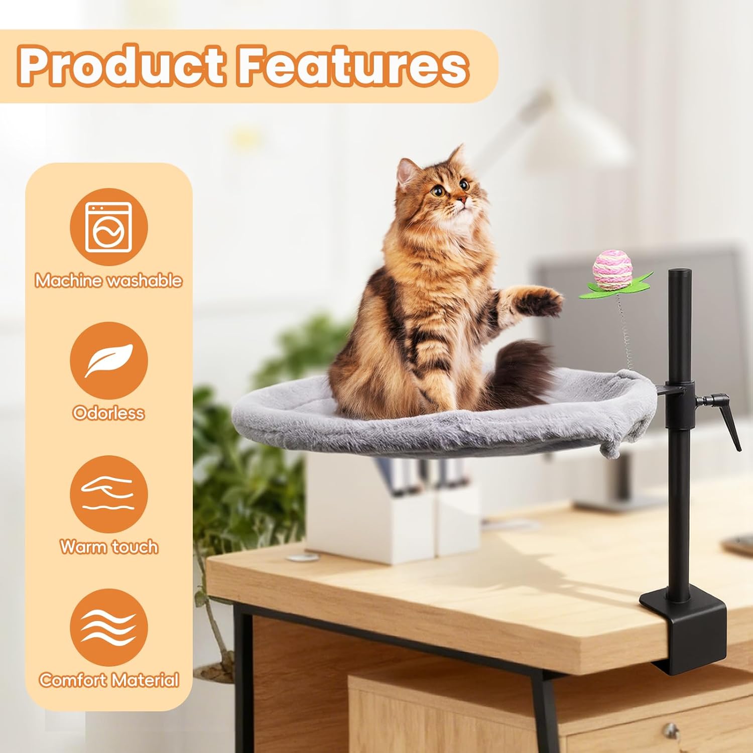 Cat Desk Bed, 360° Rotating & Adjustable Desk Mount with Soft Faux Fur & Breathable Mesh Accessories, Ergonomic Cat Perch for Remote Workers,Gamers, and Office Staff - Supports up to 50 lbs