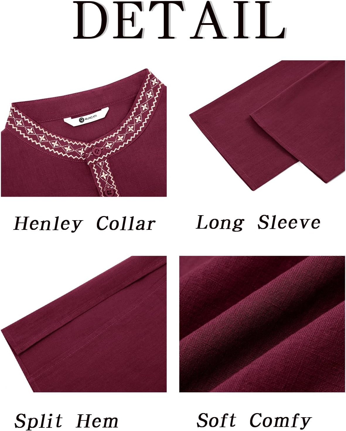 Runcati Mens Cotton Kaftan Robe Long Sleeve Button Down Henley Shirts Thobe Casual Side Split Gown Shirt - Image 6