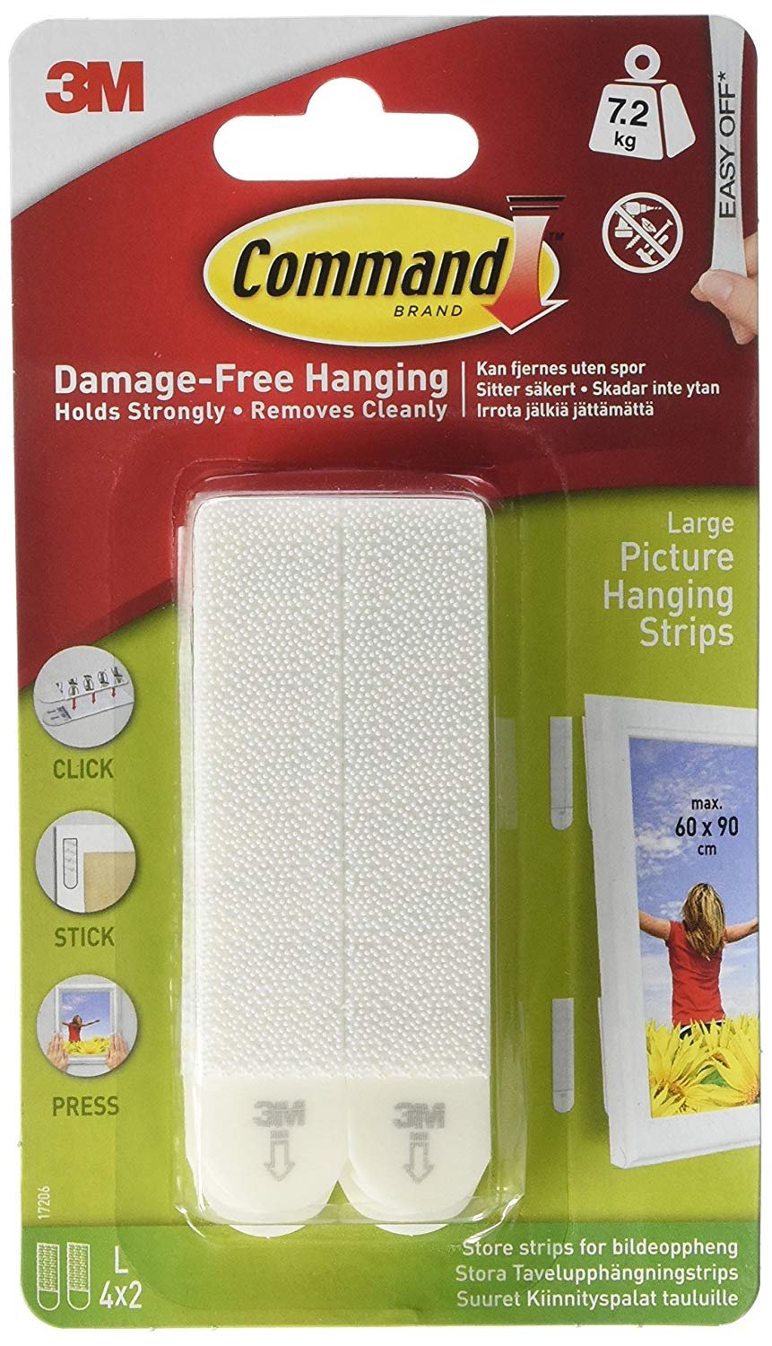 Command3M Picture L4XM772 & Frame Hanging Strips Sets Large Size White Damage-Free, 4-Pair