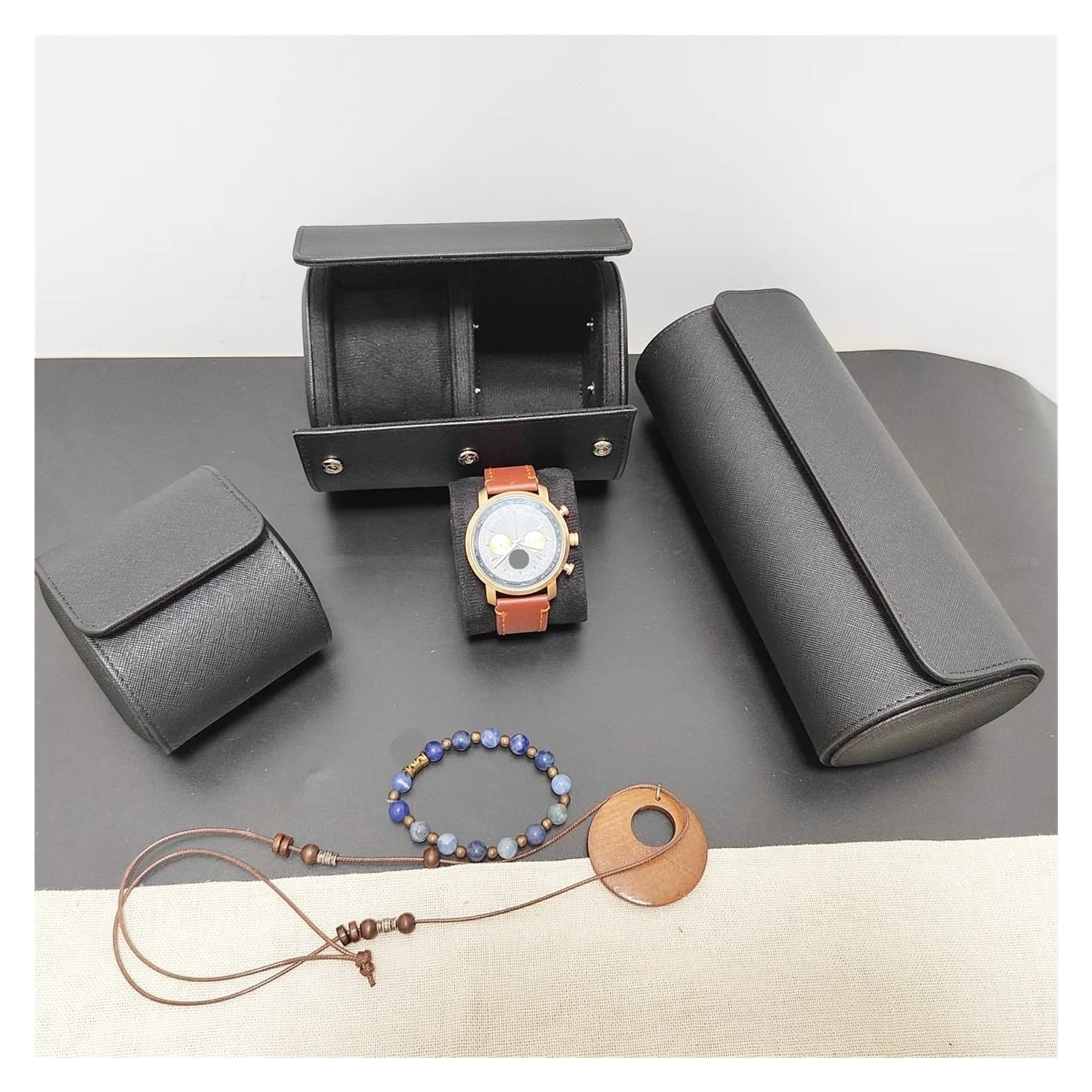 Uhrenrollen-Reiseetui mit 1/2/3 Fächern, tragbare Uhrenaufbewahrungsbox aus Vintage-Leder ein- und ausschiebbaren Uhrenorganizern zur Aufbewahrung von Uhren(2-Slot Blue)