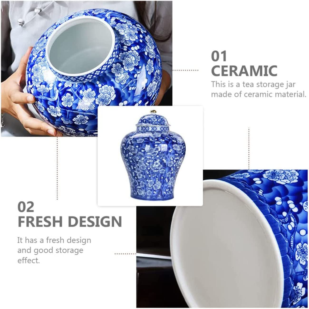 DKULMN Barattoli Decorativi, Barattolo di Porcellana Blu e Bianco con Coperchio, Scatola portaoggetti in Ceramica Cinese Antica Porcellana Blu e Bianca, Perfetto per Qualsiasi Stanza della Tua casa,S