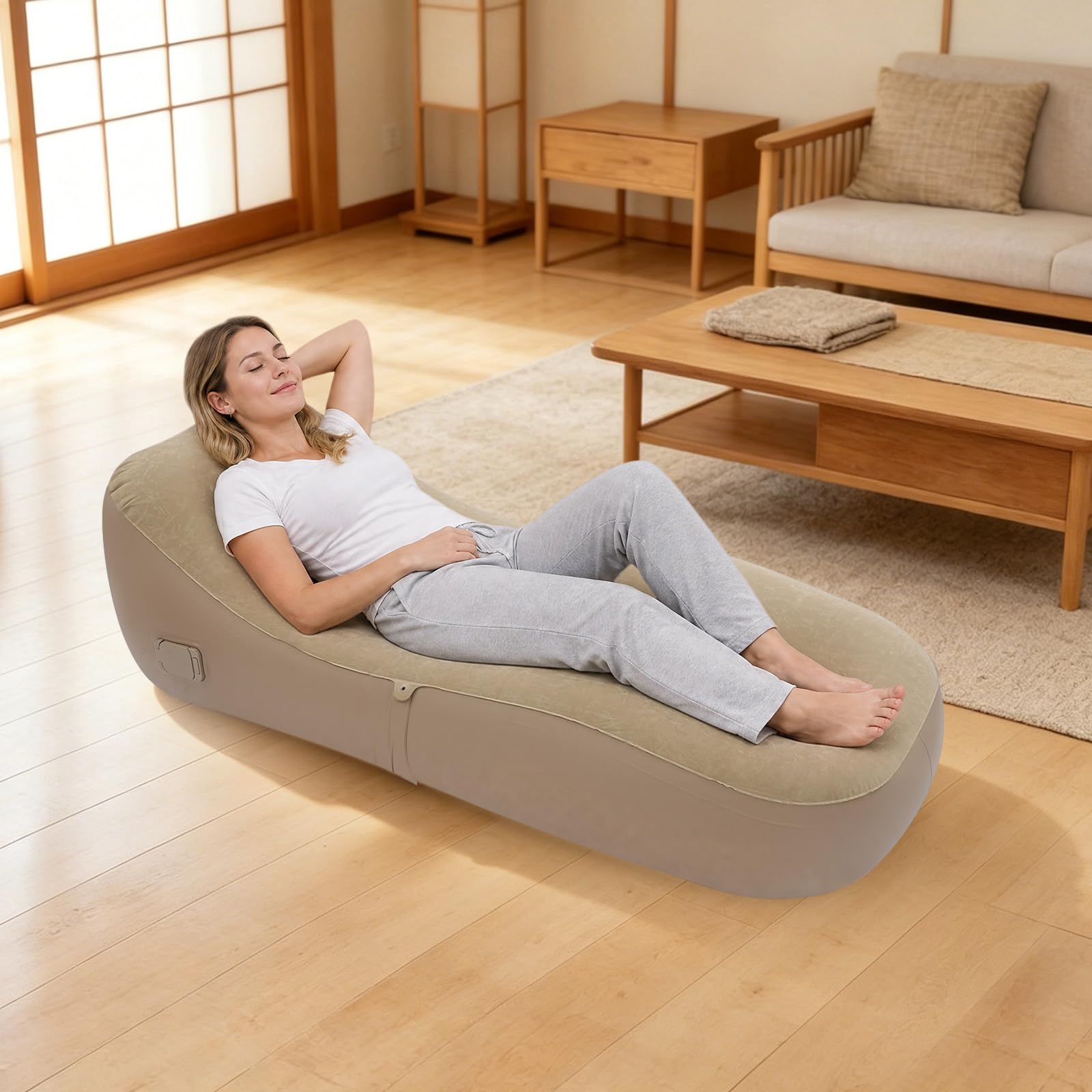 Tragbar Aufblasbare Liege & Sofa, Wasserdicht Faltbar Luftsofa Camping Luftsessel mit Eingebauter Pumpe für Outdoor, Strandpartys & Garten, perfekt für Reisen & Picknicks (B)