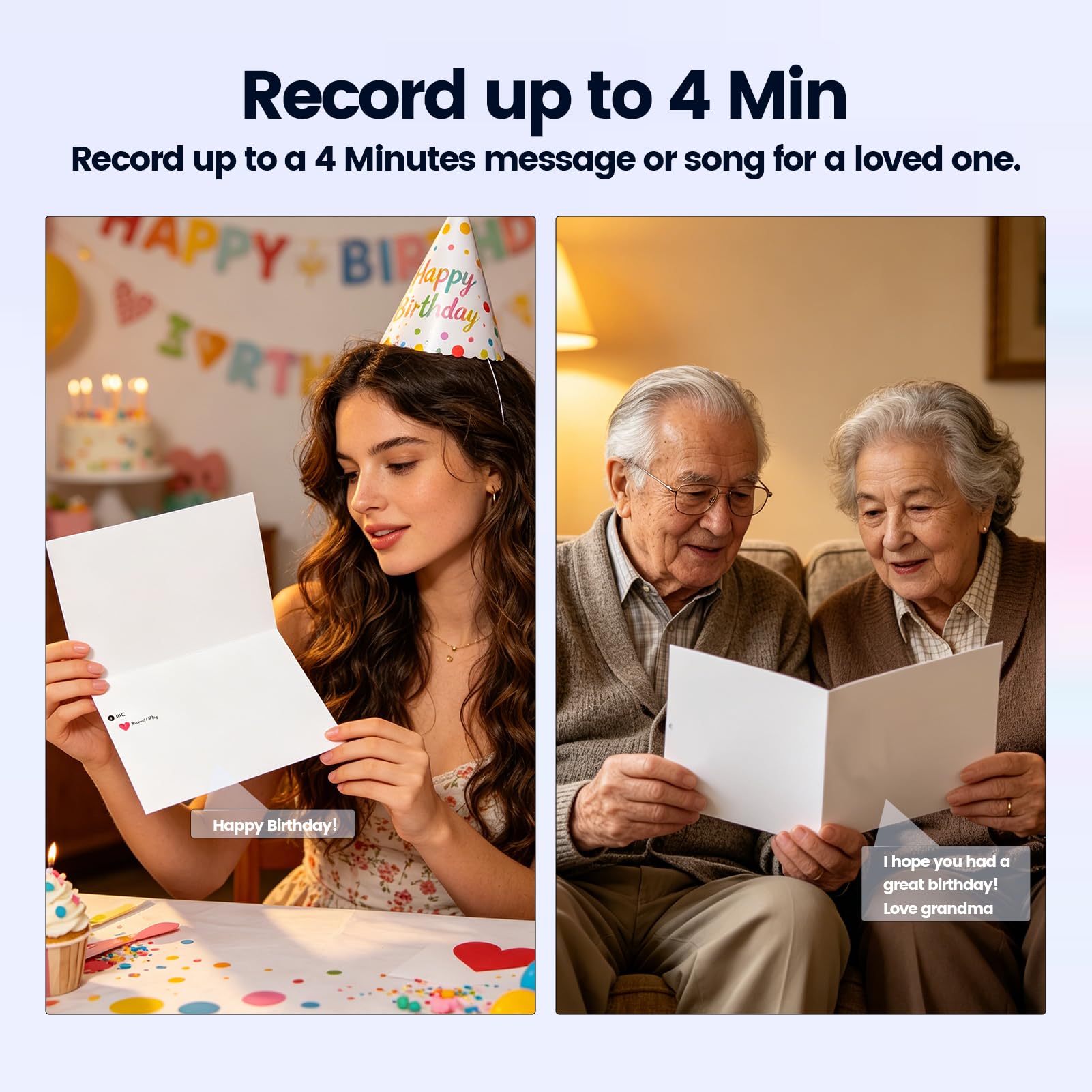 Diyeeni Tarjetas de felicitación de audio en blanco grabables, audio en 4 minutos, tarjeta de voz personalizables y graba saludos, con sobre, regalos de cumpleaños para amigos y familiares