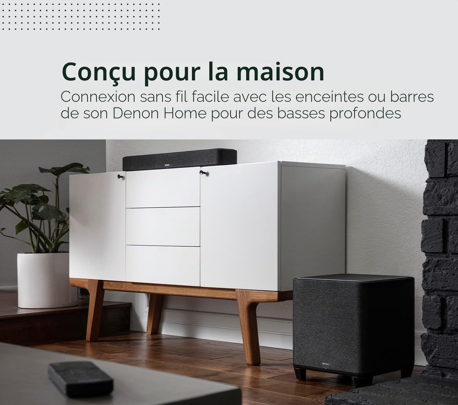 Denon Home Caisson de Basses sans Fil avec HEOS Intégré, Amplificateur Classe D Haute Performance, Woofer 8 Pouces pour Home Cinéma et Musique - Noir