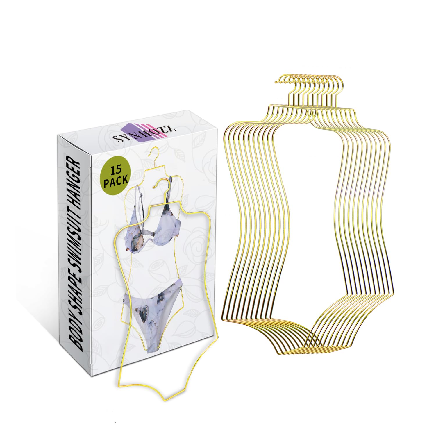 SYNHOZZ Gold Body Shape Display Lingerie Hangers 15 Pack, Sturdy Metal Wire Bikini Swimsuit Hangers for Bra Swimwear Bathing Suit, Mannequin Hanging Rack for Women's Boutique Clothes Coat (Large Size)