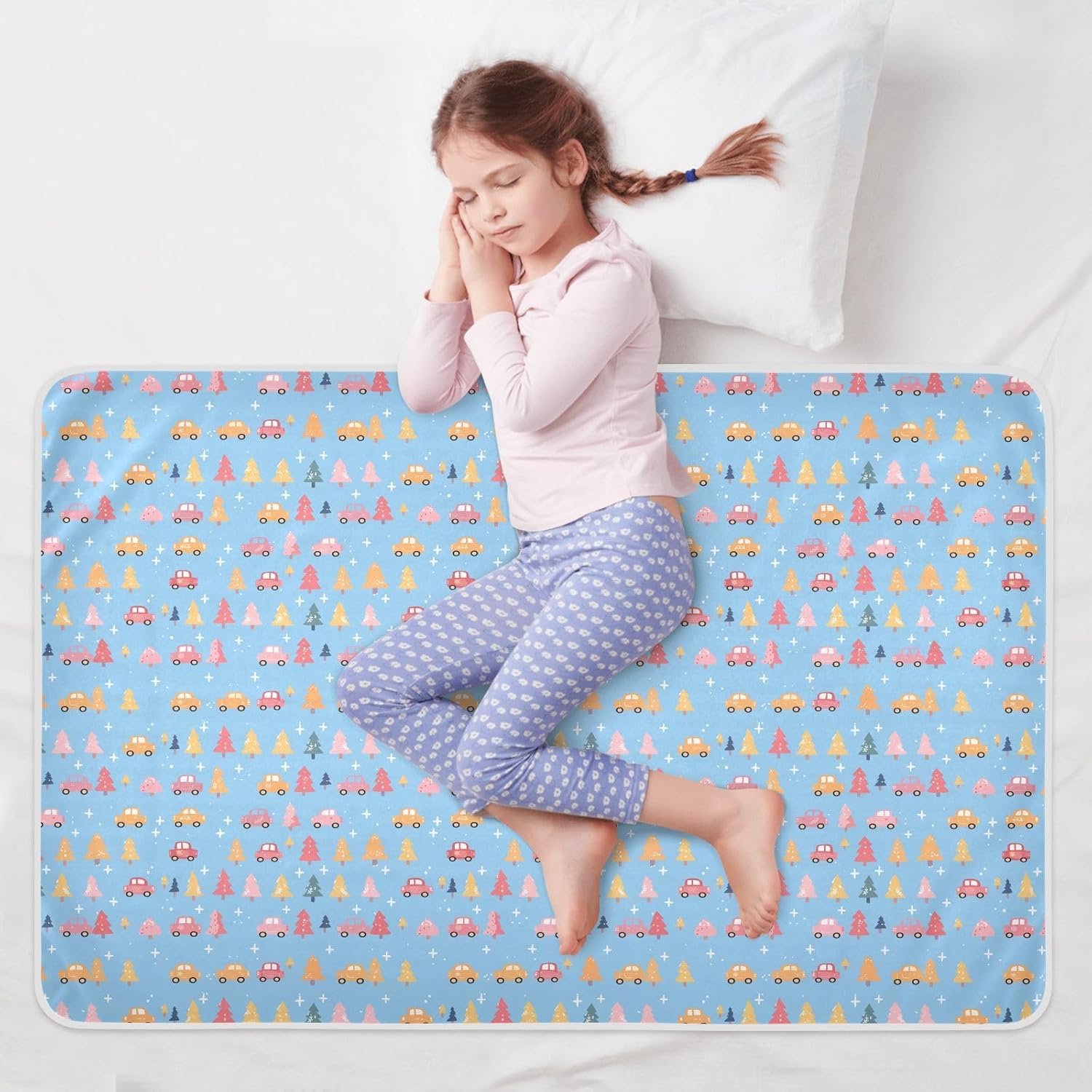 Cartoon Small Car Fir Tree Extra Large Resuable Changing Pad Covers Waterproof Washable Mattress Pad Skin-Friendly Bed Liners for Infant Baby , 52" L x 34" W