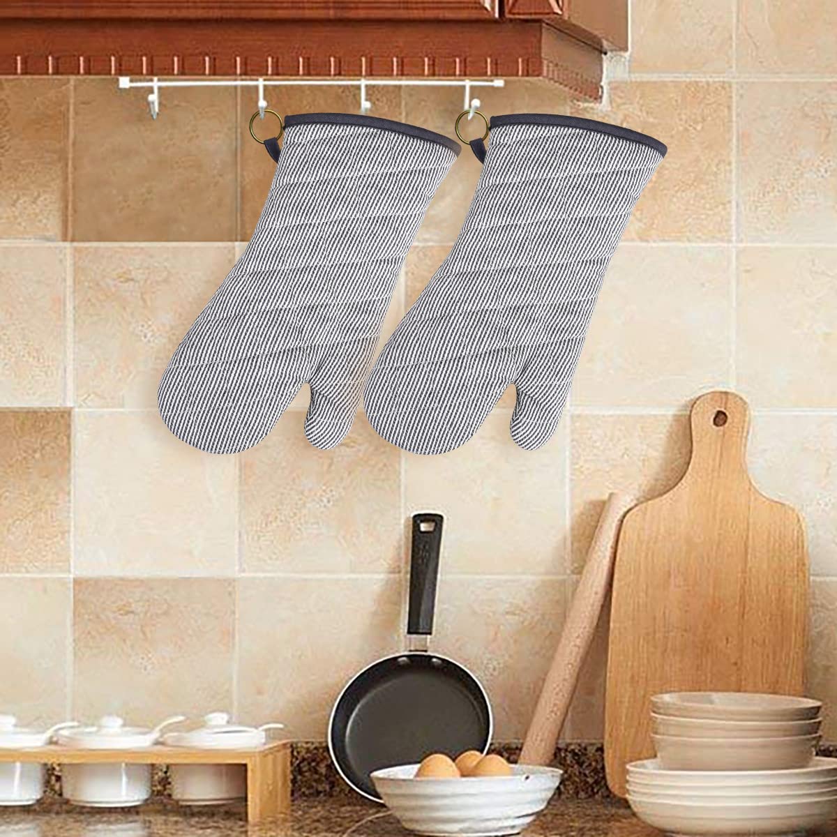 1 par de Guantes de Horno teñidos con Hilo 100% algodón, Resistentes al Calor, Guantes de 470 Grados, para Hombres y Mujeres, para cocinar, Hornear, Barbacoa, microondas, Manualidades, Lavables a