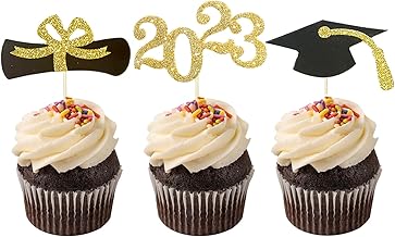 Topfunyy 24 Pack 2023 Graduation Cupcake Topper Congrats Grad Cake Topper with Diploma, 2023, Grad Cap for Graduate Party Decorations Supplies