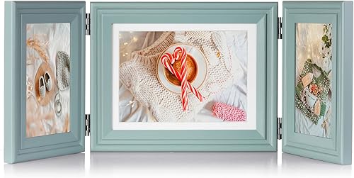 Miniatura 11 de Marco de fotos de madera doble con bisagras de 5 x 7 pulgadas horizontal y vertical en gris, pantalla de 4 x 6 pulgadas con paspartú o 5 x 7