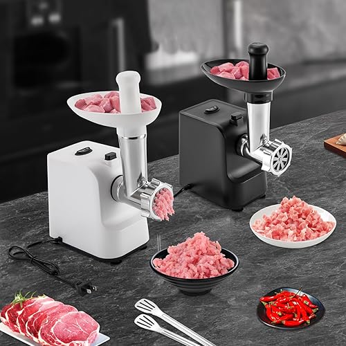 Picadora de carne, molinillo eléctrico de 1000 W para carne con accesorios, máquina para hacer salchichas de acero inoxidable, kit de Kubbe con 3