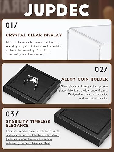 Miniatura 11 de JupDec Estuche de exhibición de discos de hockey acrílico transparente con base de madera, soporte de exhibición de recuerdo de autógrafo