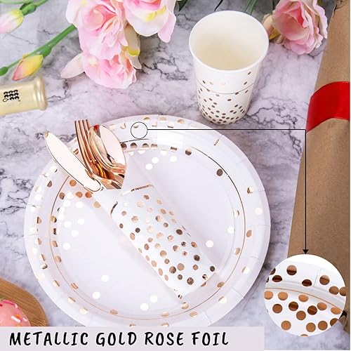 Miniatura 5 de Gold Party Supplies - Cubertería con platos de papel negro, servilletas, vasos, vajilla de papel desechable de lunares sirve 20  cubiertos a granel