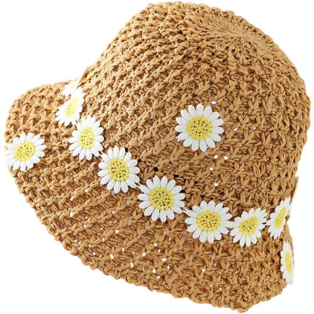 Sslvya Straw Hat with Embellishments Summer Bucket Hat Fashionable Floppy Sun Cap for Holiday Outdoor Beach Tea Party