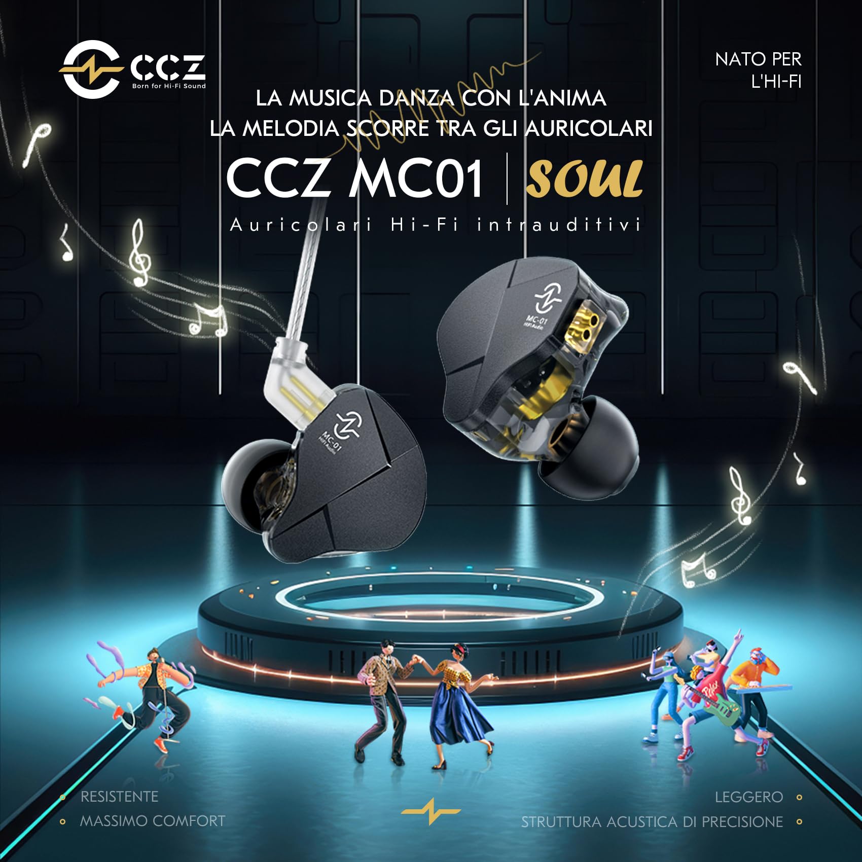 Yinyoo CCZ MC01 Soul In Ear Monitors PET Diaframma IEM Cablati con Microfono Isolamento Acustico