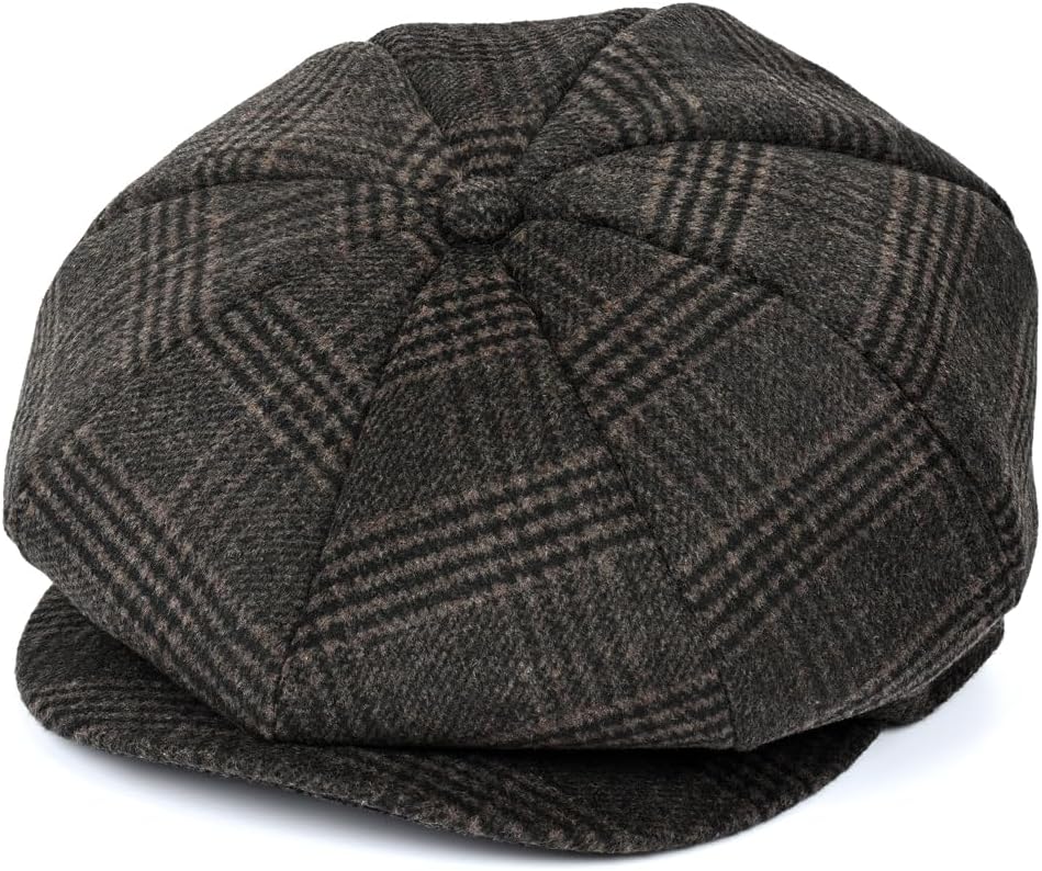 Wool Newsboy Cap for Men Women - Classic Vintage Gatsby Lvy Cabbie Hat Flat Beret Cap Adjustable Size
