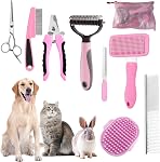 Dog Brush for Shedding,9 PCS in One Pet Slicker Hair Brush Kit with Pet Nail Clipper and File - Dog Cat Grooming Deshedding Undercoat Rake Brush Comb for All Small Large Dogs Cats Grey