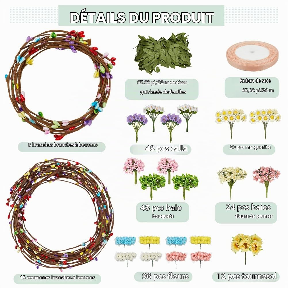 INFUNLY Lot de 20 couronnes de fleurs faites à la main pour créer votre propre couronne de fleurs, bandeau, accessoires pour cheveux, cadeau pour mariage, anniversaire, papa